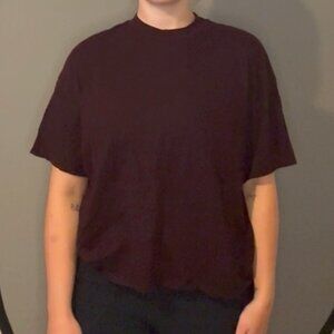 Topshop Maroon Mock-Neck T-Shirt, Size US 4-6